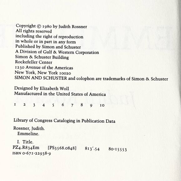 Emmeline by Rossner, Judith 1st Edition Hardcover - Picture 5 of 7